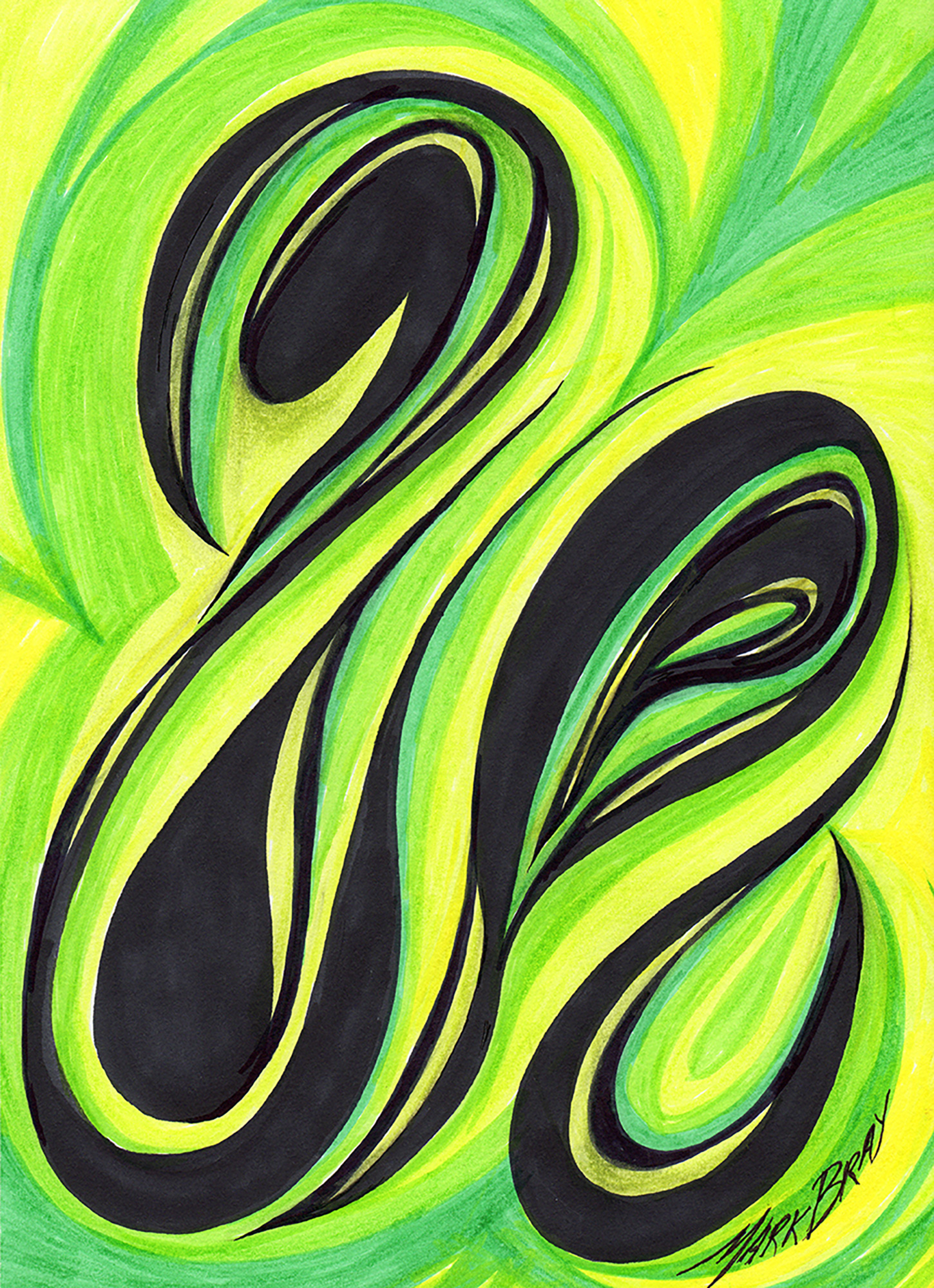 What is yellow and green with big black swirls?