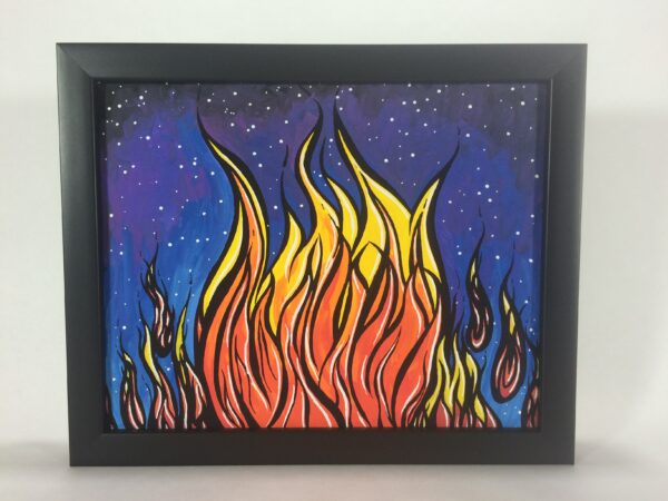 Original Painting Framed Acrylic Canvas 8 x 10 with Black Wood Frame Flames in Space by Mark Bray