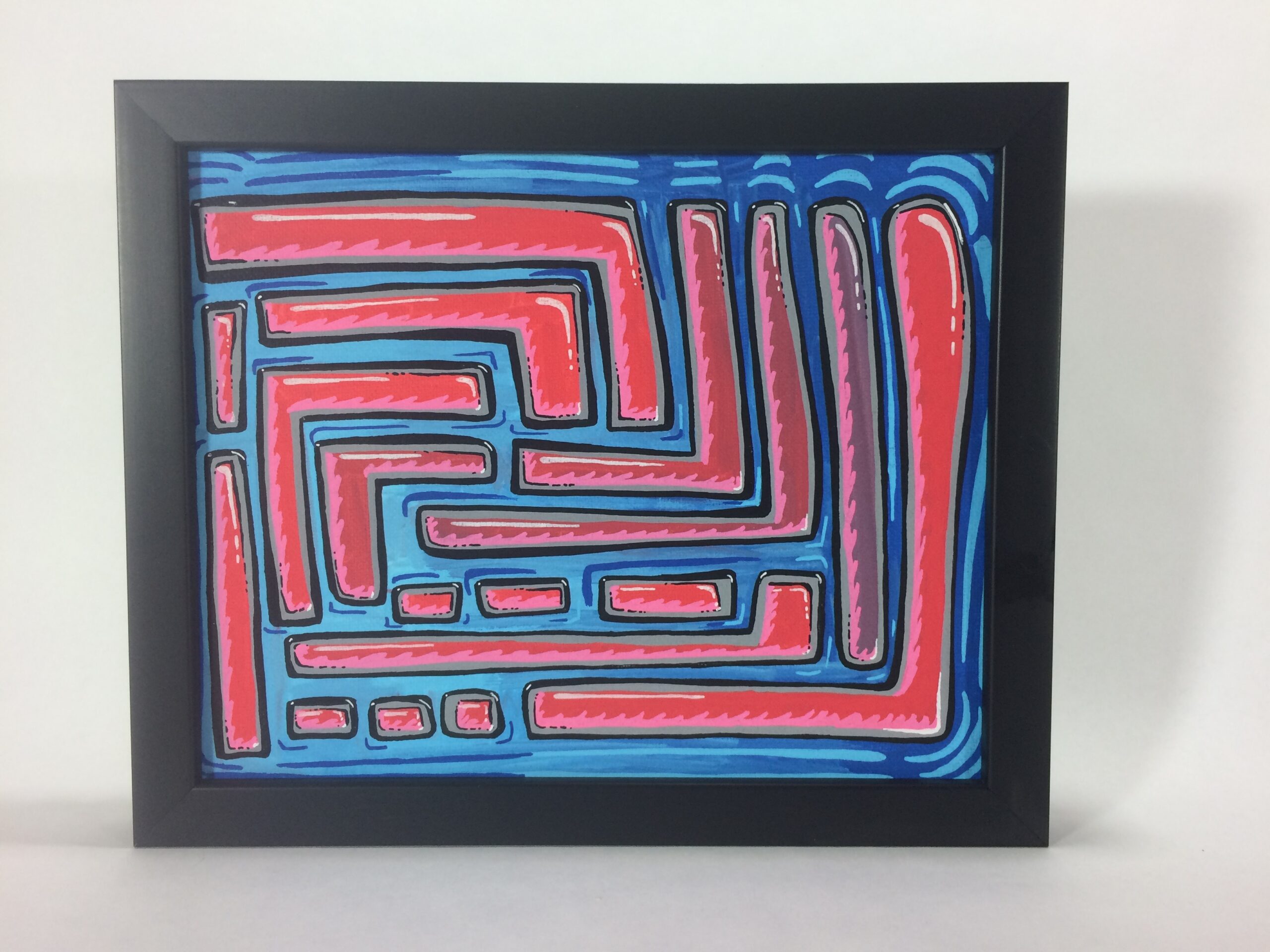 Maze Painting Original Art Framed Acrylic on Canvas 8 x 10 with Black Wood Frame Maze by Mark Bray