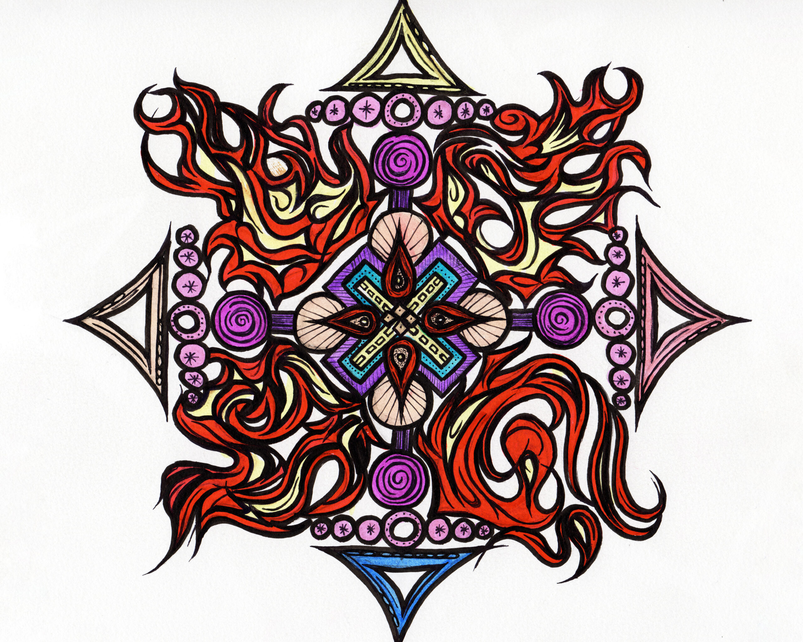 Flames and Lollipops Mandala by Mark Bray - 8x10 Marker on Paper