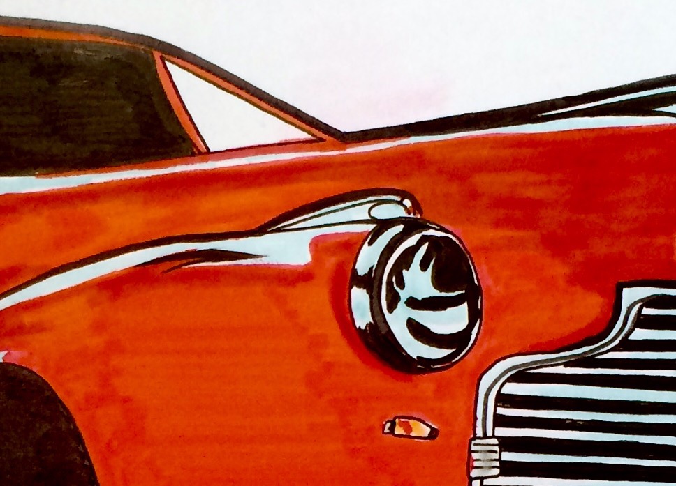 Bright Red Hot Rod Marker Drawing