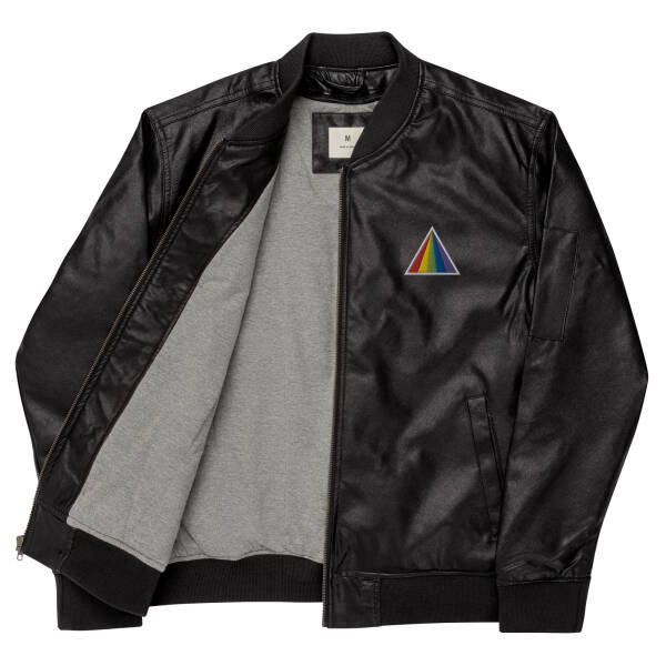 Rainbow Pyramid Faux Leather Bomber Jacket - Image 5
