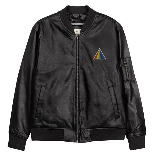 Rainbow Pyramid Faux Leather Bomber Jacket - Image 3
