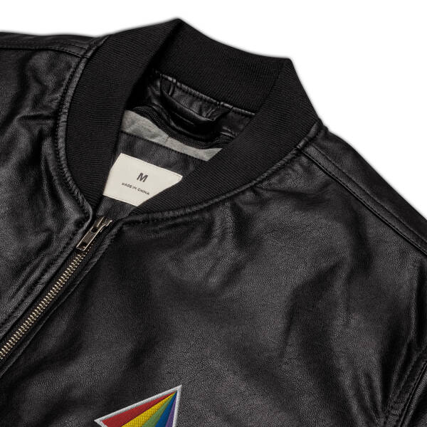 Rainbow Pyramid Faux Leather Bomber Jacket - Image 2
